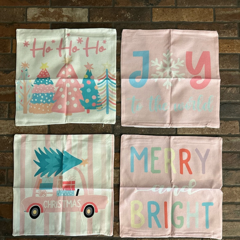 🩷🩷 NEW!! Set of 4 pink themed Christmas pillow covers! 15x15 SUPER CUTE!